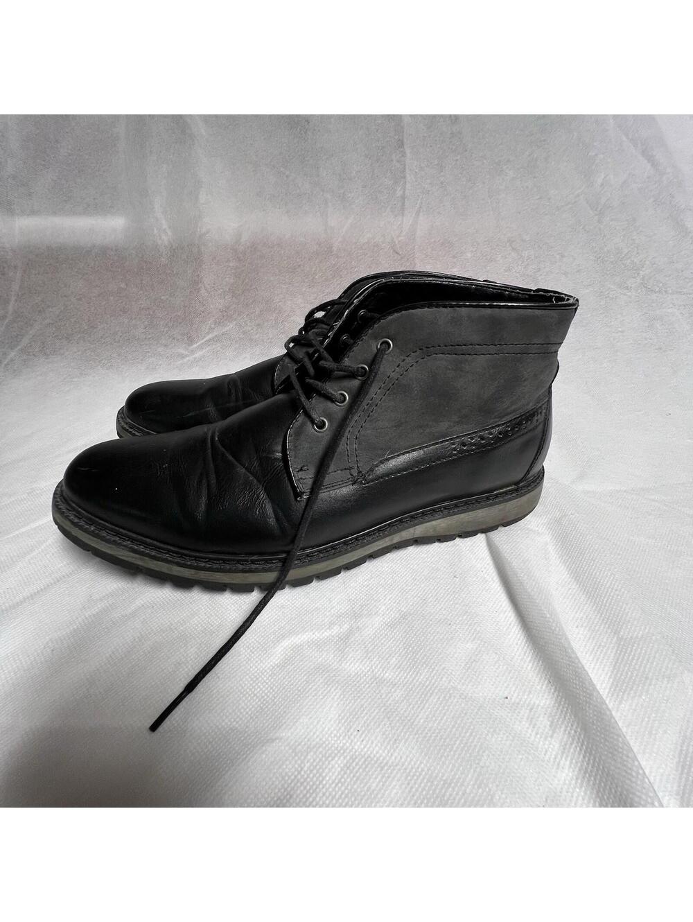 Hawk & Co Men’s Fairweather Black Leather Boots With Gray Suede Upper Size 13